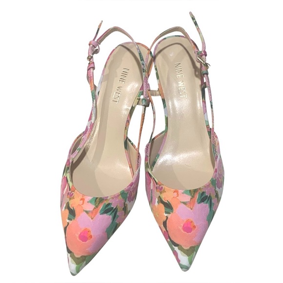 Nine West Shoes - Nine West Pink Floral Slingback Heels Pointed Toe Shoes Pumps Women's Size 7 New
